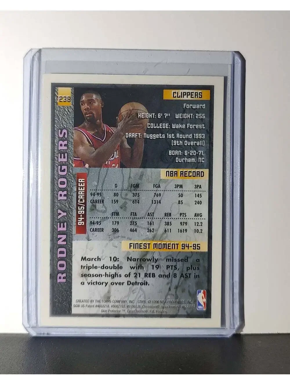 Rodney Rogers 1995-96 Topps Finest NBA #238 Card Clippers